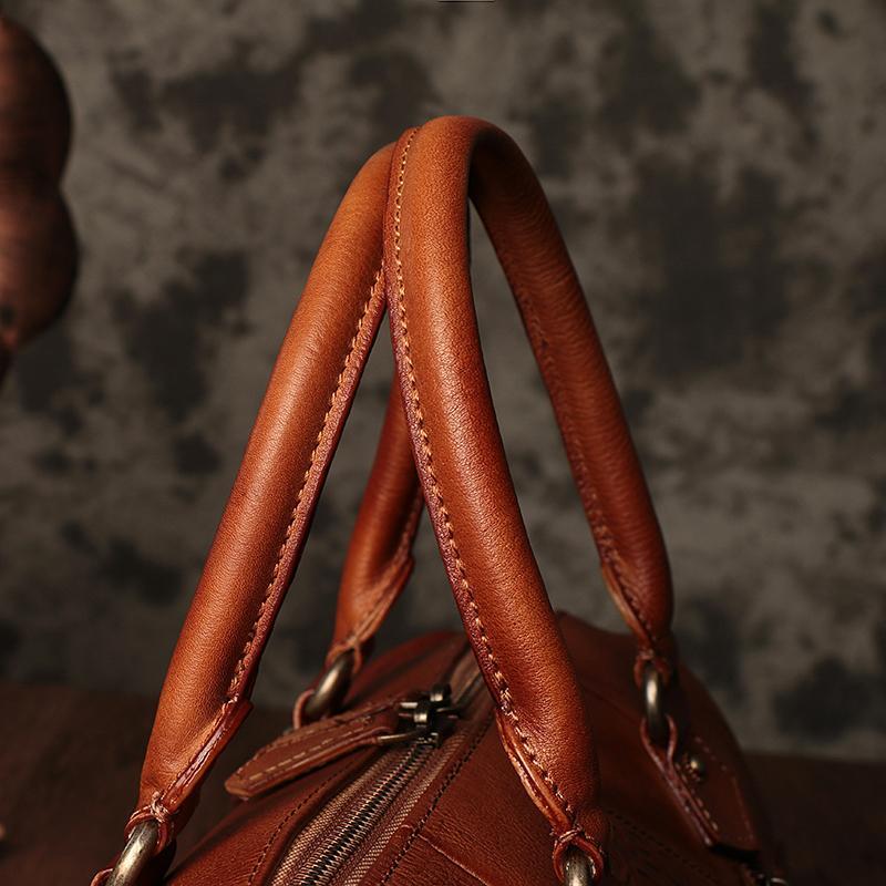 Vintage Womens Brown Leather Boston Handbags Boston Shoulder Handbag Crossbody Bags