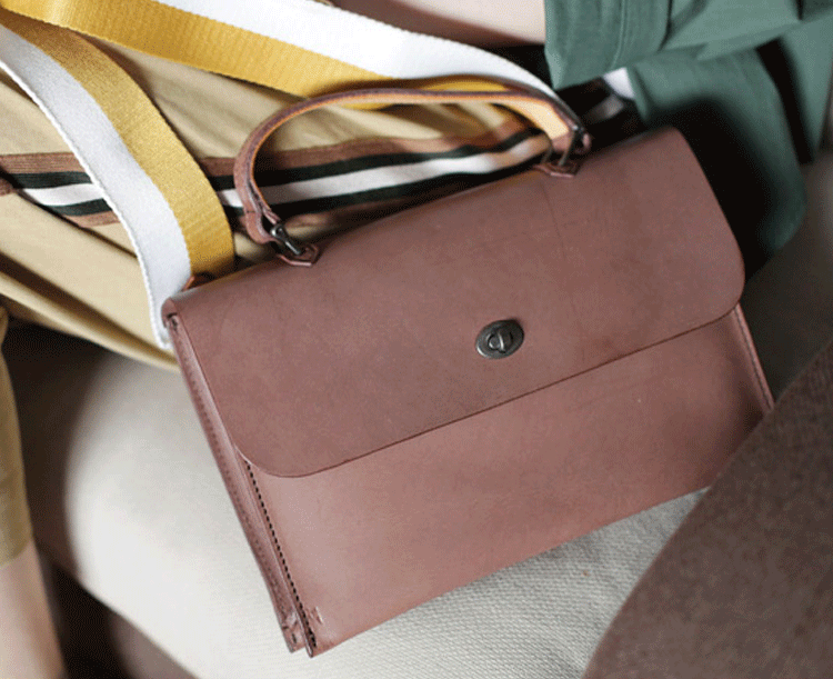 Womens Vintage Black Leather Work Handbag Pink Satchel Shoulder Bag Simple Crossbody Bag