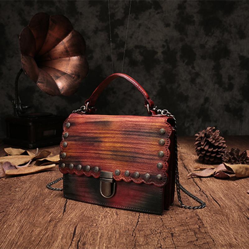 Vintage Womens Leather Handbags Purse Colorful Satchel Handbags Shoulder Crossbody Bags for Ladies