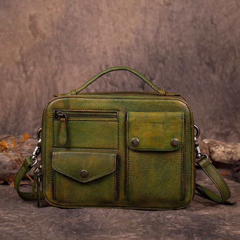 Women's Green Leather Shoulder Bag with Detachable Chain Strap