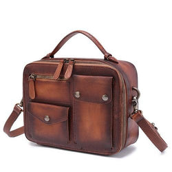 Vintage Womens Brown Leather Satchel Shoulder Bag School Handbag Shoulder Purse for Girls