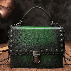 Vintage Womens Leather Handbags Purse Green Satchel Handbags Shoulder Crossbody Bags for Ladies