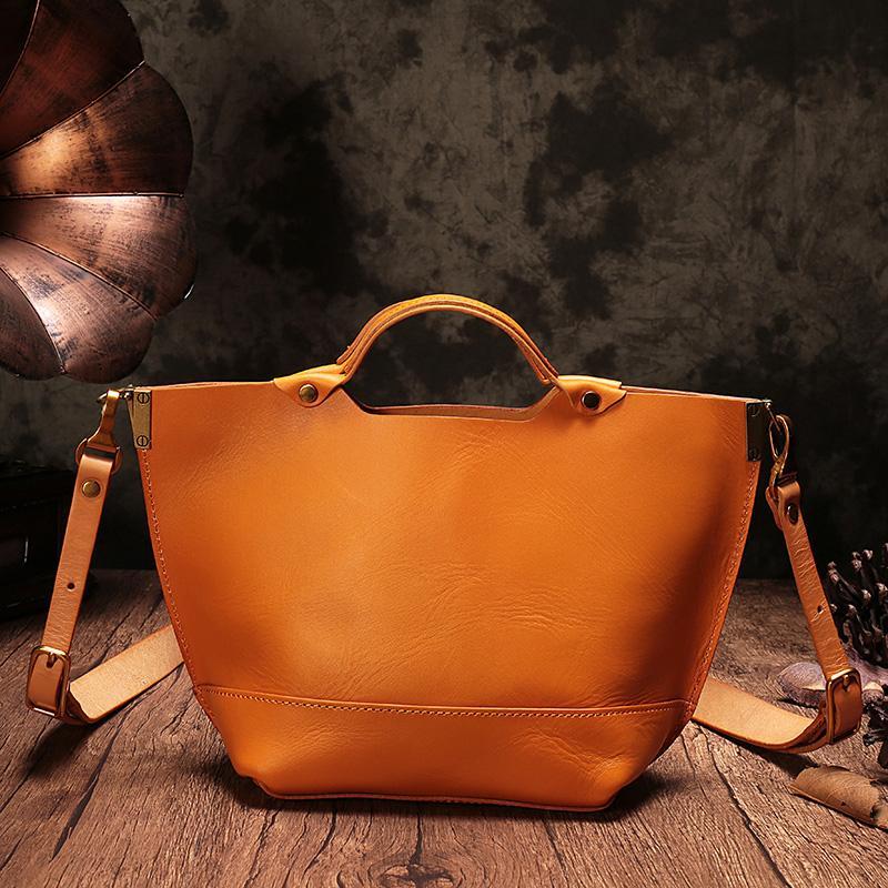Vintage Womens Brown Leather Tote Purse 12" Shoulder Green Tote Handbags Bags for Ladies