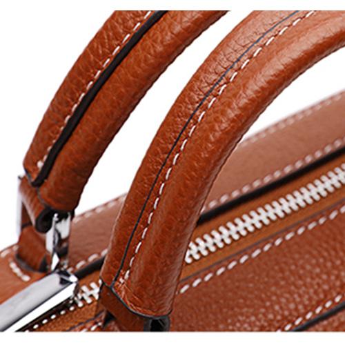 Grey Litchi Grain Genuine Leather Boston Handbags Purses
