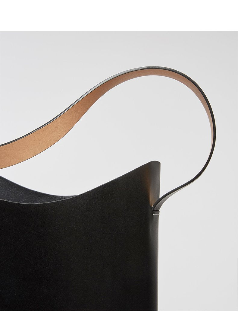 Minimal Black Leather Vertical 13" Tote Bag For Work