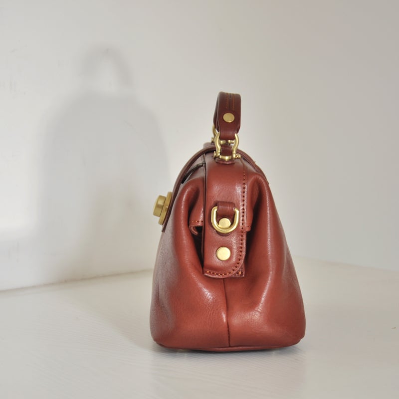 Handmade Womens Black Leather Doctor Handbag Purse Vintage Small Doctor Shoulder Bag for Women