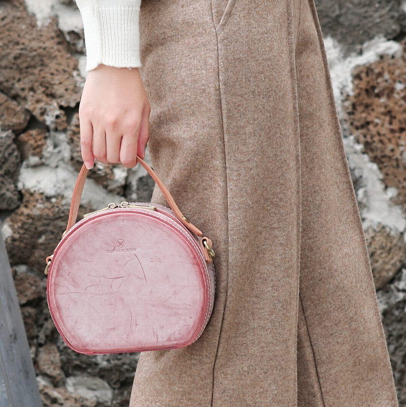 Lovely Pink Leather Circle Handbags Womens