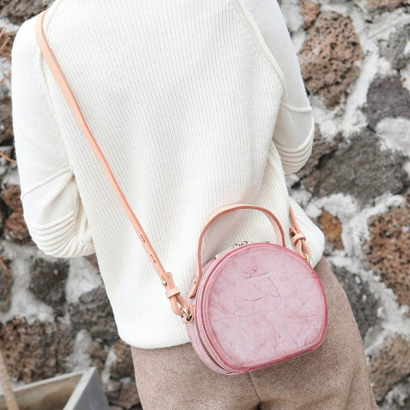 Lovely Pink Leather Circle Handbags Womens