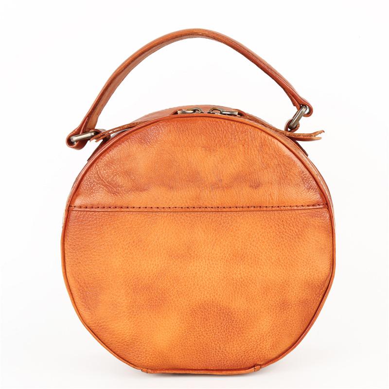 Brown leather Circle Handbag Leather Womens  Crossbody Bag