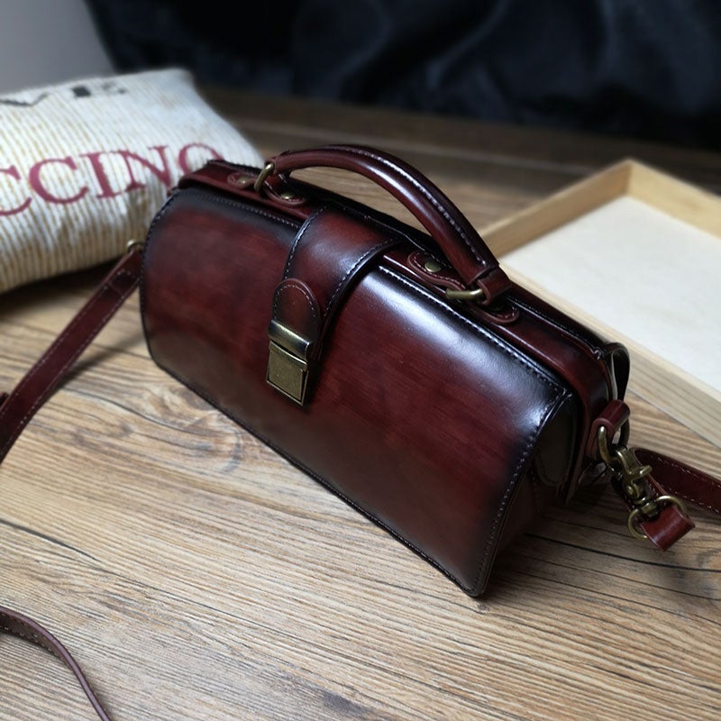 Vintage Womens Brown Leather Doctor Handbag Purses Vintage Handmade Doctor Crossbody Purse for Women