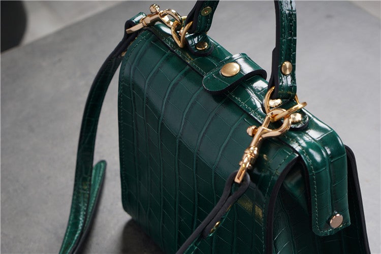 Handmade Womens Stylish Square Dark Green Leather Doctor Handbag Side Purse Doctor Purse for Women