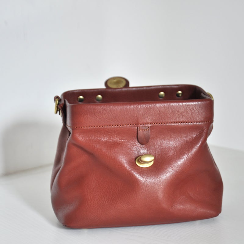 Handmade Womens Brown Leather Doctor Handbag Purse Vintage Small Doctor Shoulder Bag for Women