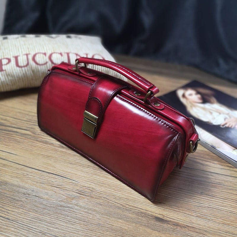 Vintage Womens Red Leather Doctor Handbag Purses Vintage Handmade Doctor Crossbody Purse for Women