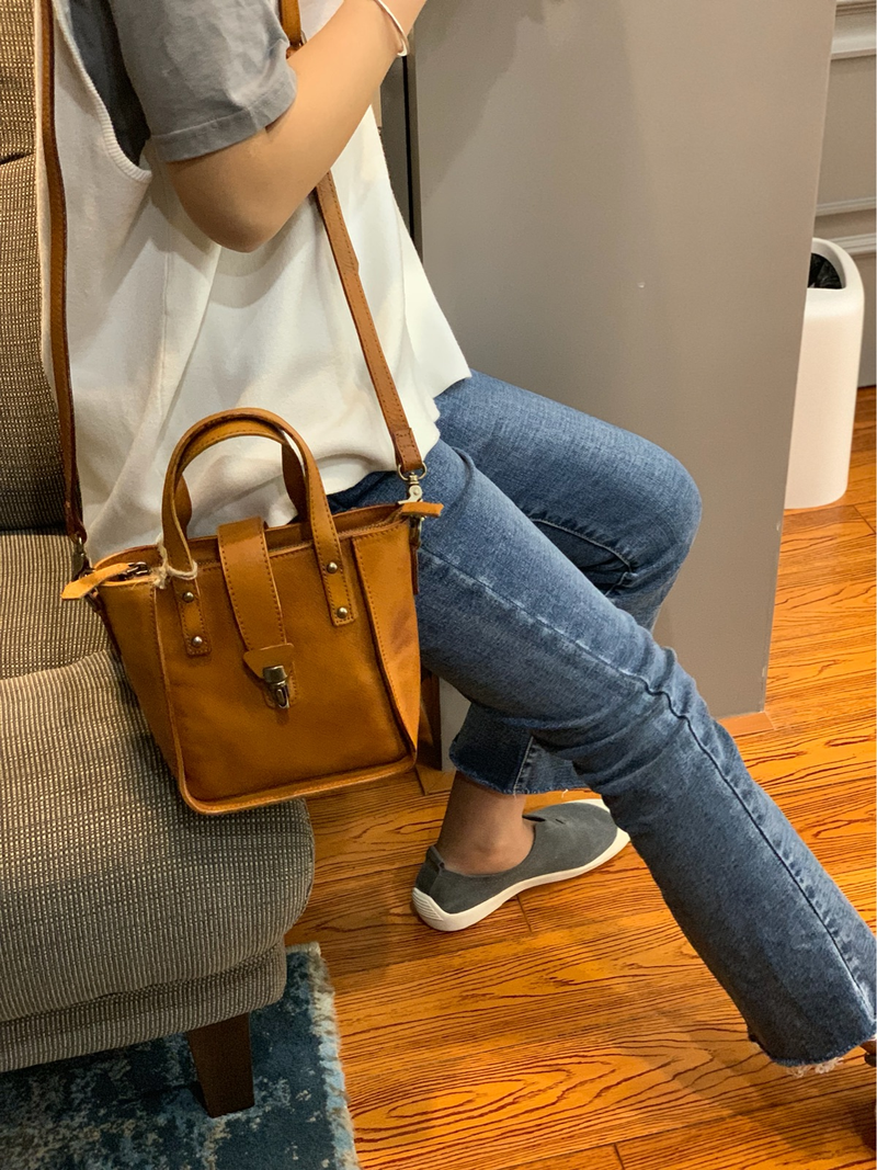 Small Vintage Brown Womens Leather Bucket Handbag