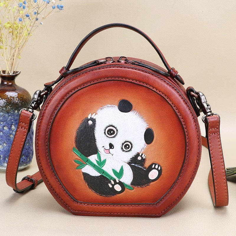 Cute Embroidered Leather Round Crossbody Bag