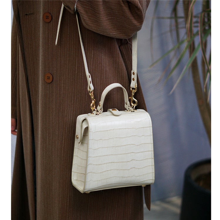 Handmade Womens Stylish Square White Leather Doctor Handbag Side Purse Doctor Purse for Women