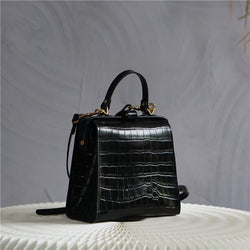 Handmade Womens Stylish Square Black Leather Doctor Handbag Side Purse Doctor Purse for Women
