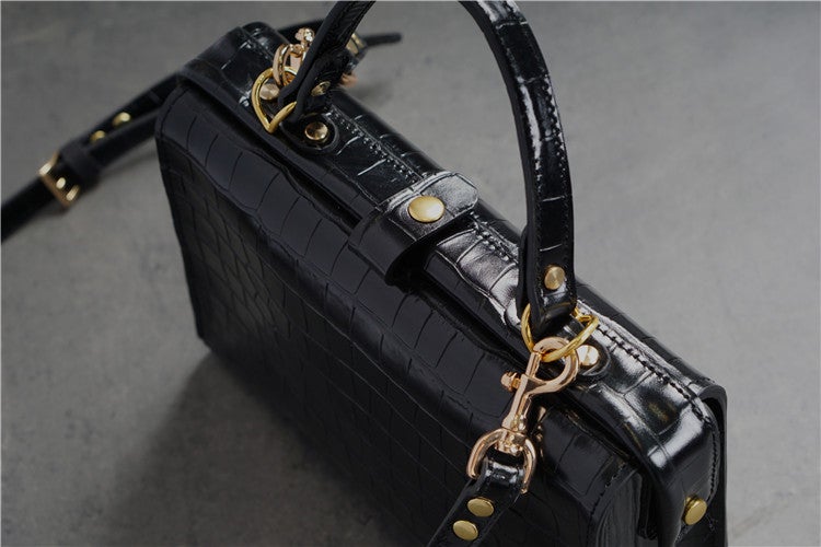 Handmade Womens Stylish Black Leather Doctor Handbag Side Purses Doctor Purses for Women
