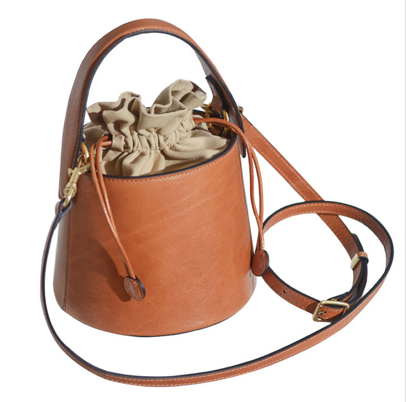 Small Leather Bucket Handbag For Women