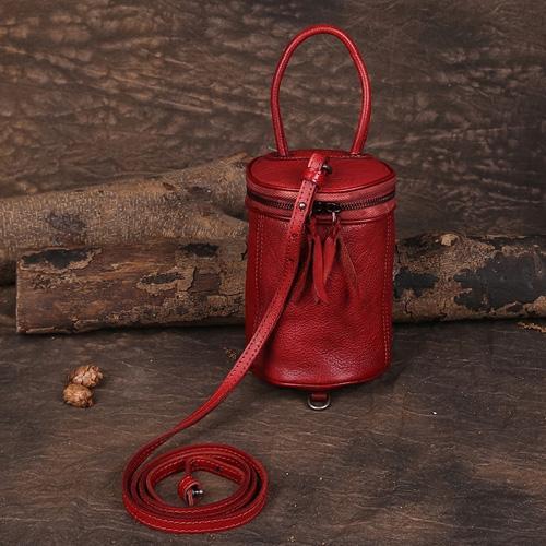 Red Womens Leather Bucket Handbag