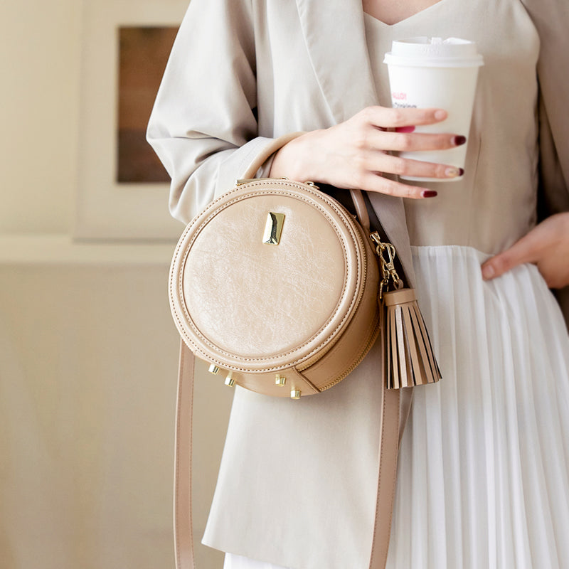 Small Round Leather Circle Crossbody Bags