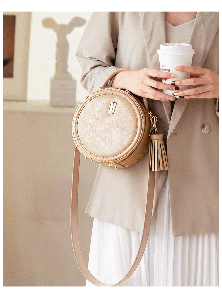 Vintage Small Round Leather Crossbody Bags