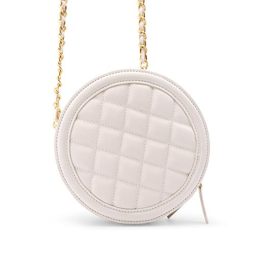 Round Leather Quilted Circle Bag Purse