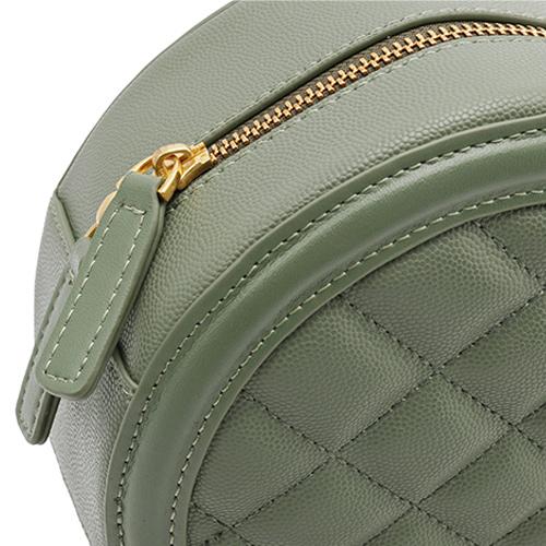 Round Leather Quilted Circle Bag Purse