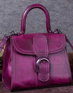Genuine Leather Handbag Vintage Saddle Bag Shoulder Bag Crossbody Bag Purse For Women
