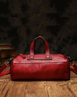 Red Women's Leather Doctor Tool Handbag Doctor Brown Shoulder Purse for Ladies