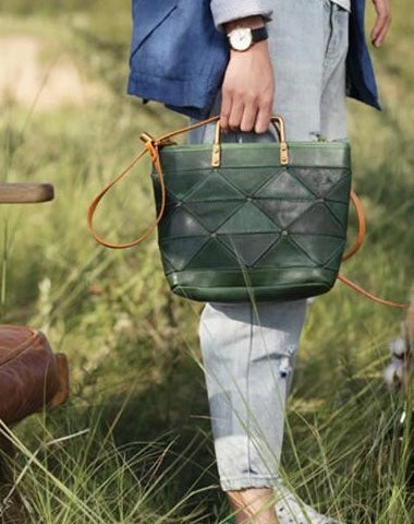 Green Bucket Bag With Zipper Handbag Quilted Purse