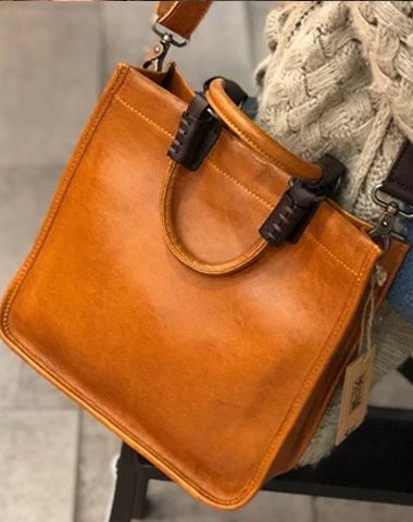 Vintage Female Brown Leather Square Handbag
