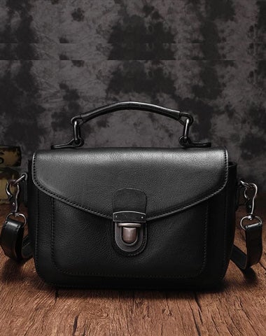 Fashion Womens Black Leather Satchel Handbag Small Brown Satchel Bag Crossbody Bags for Ladies