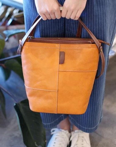 Practical Brown Womens Leather Bucket Handbag