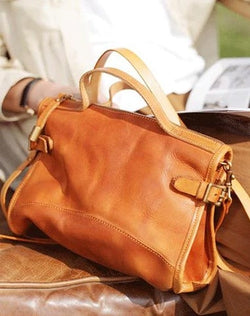 Vintage Soft Tan Womens Leather Handbag Women's Satchel Handbag Purse Shoulder Bag for Women