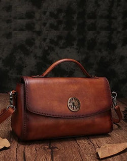 Vintage Womens Brown Leather Handbags Red Leather Shoulder Handbag Satchel Purse for Ladies