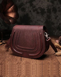 Vintage Womens Coffee Leather Saddle Handbag Vintage Style Shoulder Purses for Ladies