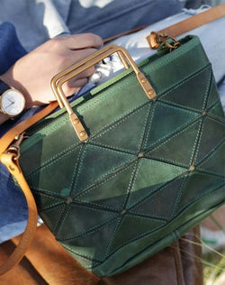 Fashion Womens Green Leather Woven Tote Bag Weaved Shoulder Bag Zipper Handbag for Women