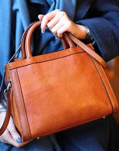 Vintage Ladies Brown Leather Satchel Handbag Purse Black Women's Shoulder Handbags for Women