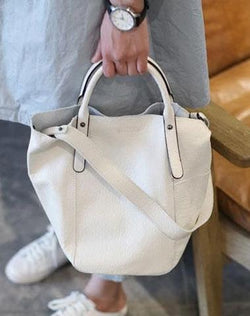 Fashion White Leather Bucket Tote Bag Womens