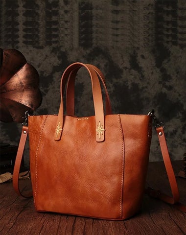Small Brown Womens Leather Tote Handbag Tote Shoulder Bag Side Bag Purse for Ladies