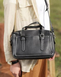 Stylish Womens Black Leather Small Satchel Handbags Women's Satchel Shoulder Purse for Ladies