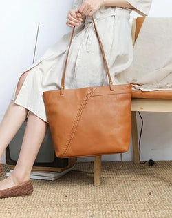 Large Brown Leather Tote Bag Womens Shoulder Brown Shopper Tote Handbag Purse