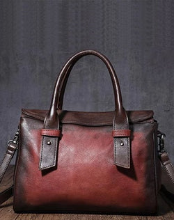 Vintage Red Italian Leather Handbag Ladies Office
