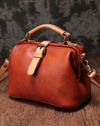 Brown Leather Women's MIni Doctor Handbag Small Doctors Bag Doctor Style Handbag Purse for Ladies
