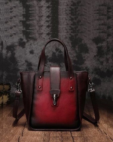 Red Leather Bucket Handbag Vintage for Womens