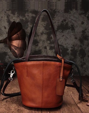 Vintage Womens Brown Leather Bucket Bag