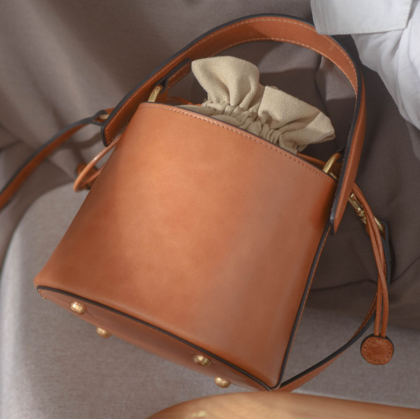 Small Leather Bucket Handbag For Women