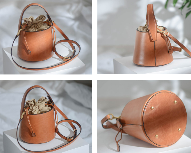 Simple Style Leather Bucket bag For Women