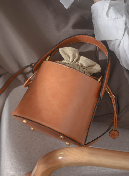 Simple Style Leather Bucket bag For Women